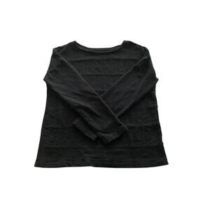 Black Striped Sweatshirt Lou and Grey Lace Panel Horizontal Womens Size Medium